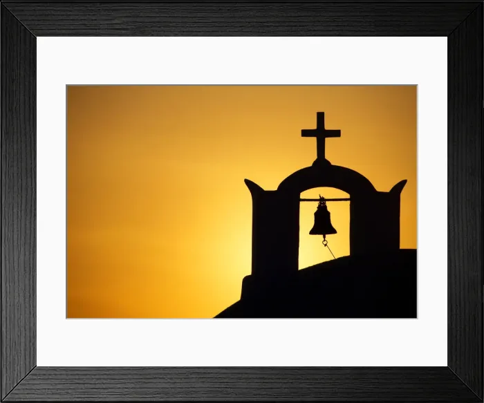 Framed Print : Church Bell Tower at Sunset, Oia, Santorini, Greece Framed Print : Church Bell Tower at Sunset, Oia, Santorini, Greece