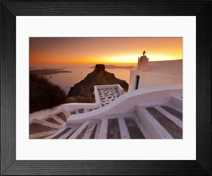 Framed Print : Greek Orthodox Chapel at Sunset, Firostefani, Santorini, Cyclade Islands, Greece