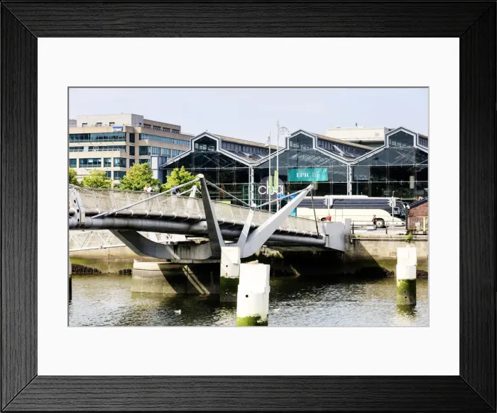 Framed Print : Europe, Dublin, Ireland, Footpath bridge on the Liffey river with EPIC (Irish Emigration Framed Print : Europe, Dublin, Ireland, Footpath bridge on the Liffey river with EPIC (Irish Emigration