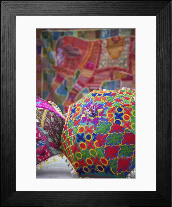 Framed Print : Colourful material umbrellas, Udaipur, Rajasthan, India Framed Print : Colourful material umbrellas, Udaipur, Rajasthan, India