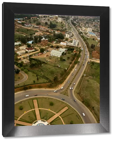 Kigali, Rwanda. A carefully modelled roundabout marks the beginning of the airport road