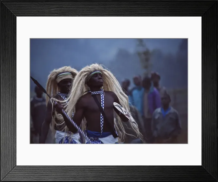 Framed Print : Virunga, Rwanda. Traditional Intore dancers perform at the foot of the Volcanoes National Framed Print : Virunga, Rwanda. Traditional Intore dancers perform at the foot of the Volcanoes National