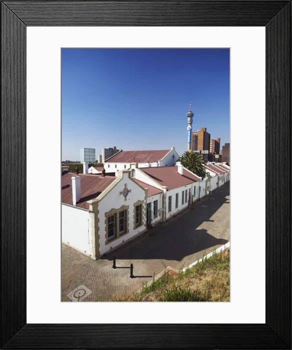 Framed Print : Old Fort in Constitution Hill with Telkom Tower in background, Johannesburg, Gauteng Framed Print : Old Fort in Constitution Hill with Telkom Tower in background, Johannesburg, Gauteng