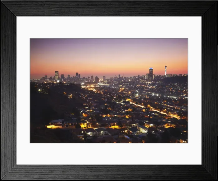 Framed Print : View of Johannesburg skyline at sunset, Gauteng, South Africa Framed Print : View of Johannesburg skyline at sunset, Gauteng, South Africa