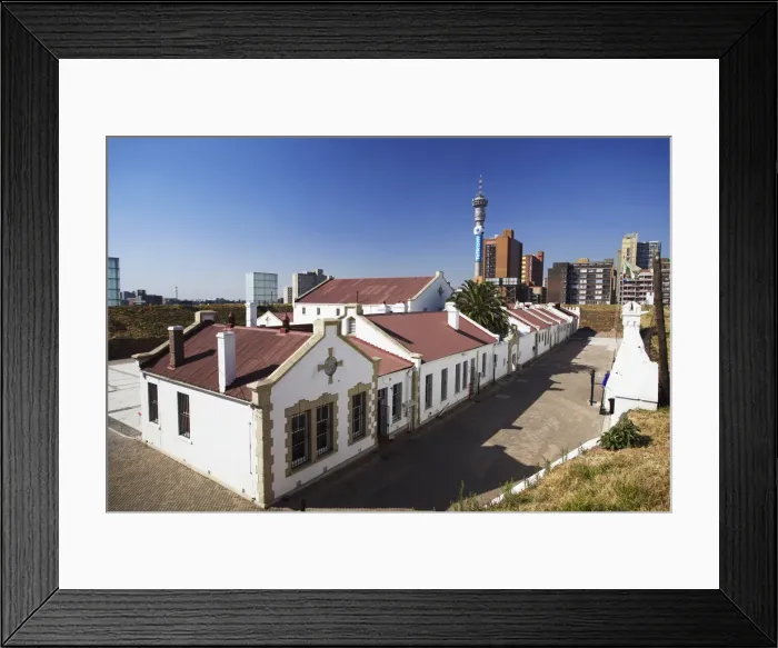 Framed Print : Old Fort in Constitution Hill with Telkom Tower in background, Johannesburg, Gauteng Framed Print : Old Fort in Constitution Hill with Telkom Tower in background, Johannesburg, Gauteng