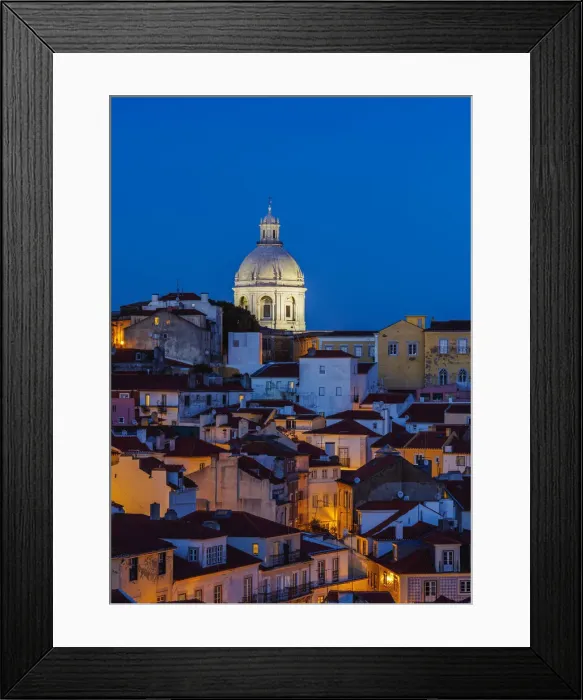 Framed Print : Portugal, Lisbon, Miradouro das Portas do Sol, Twilight view over Alfama Neighbourhood