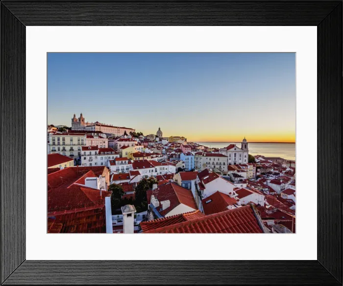Framed Print : Portugal, Lisbon, Miradouro das Portas do Sol, View over Alfama Neighbourhood at sunrise Framed Print : Portugal, Lisbon, Miradouro das Portas do Sol, View over Alfama Neighbourhood at sunrise