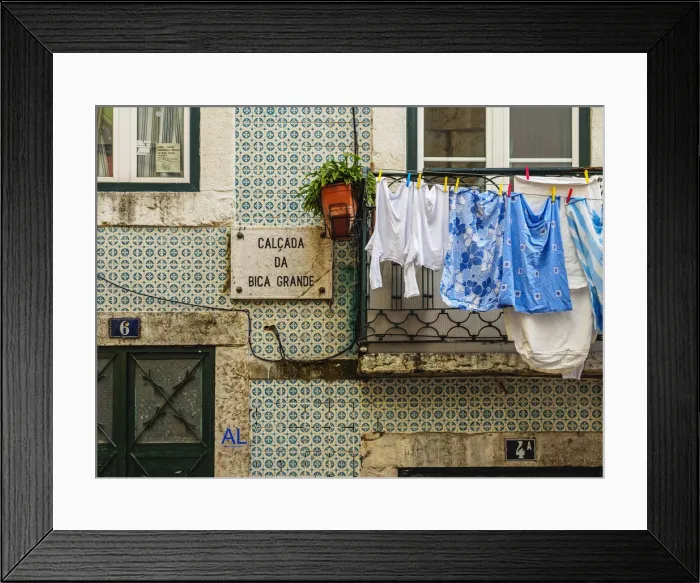 Framed Print : Portugal, Lisbon, Calcada da Bica Grande, Wall covered with Traditional Portuguese Framed Print : Portugal, Lisbon, Calcada da Bica Grande, Wall covered with Traditional Portuguese