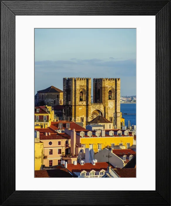 Framed Print : Portugal, Lisbon, Miradouro de Santa Justa, View towards the Cathedral Se