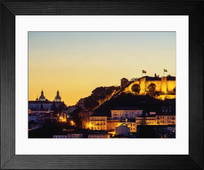 Framed Print : Portugal, Lisbon, Miradouro de Sao Pedro de Alcantara, Twilight view towards the Sao Framed Print : Portugal, Lisbon, Miradouro de Sao Pedro de Alcantara, Twilight view towards the Sao