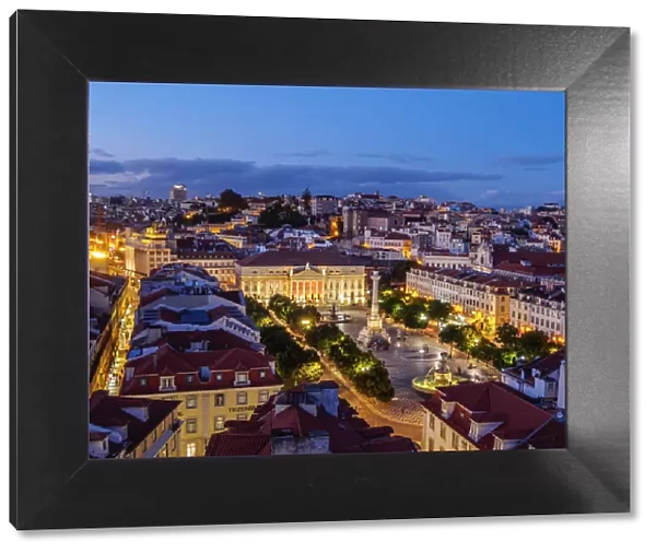 Portugal, Lisbon, Twilight view of the Pedro IV Square