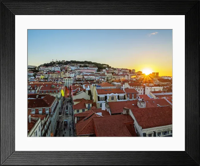 Framed Print : Portugal, Lisbon, Miradouro de Santa Justa, View over downtown and Santa Justa Street