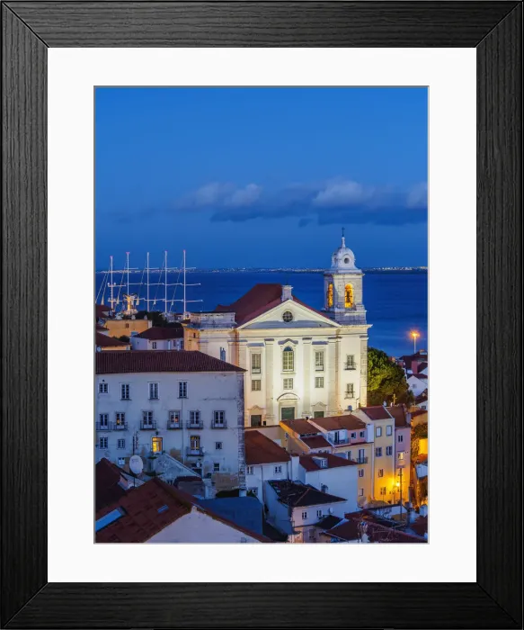 Framed Print : Portugal, Lisbon, Miradouro das Portas do Sol, Twilight view towards the Church of Framed Print : Portugal, Lisbon, Miradouro das Portas do Sol, Twilight view towards the Church of