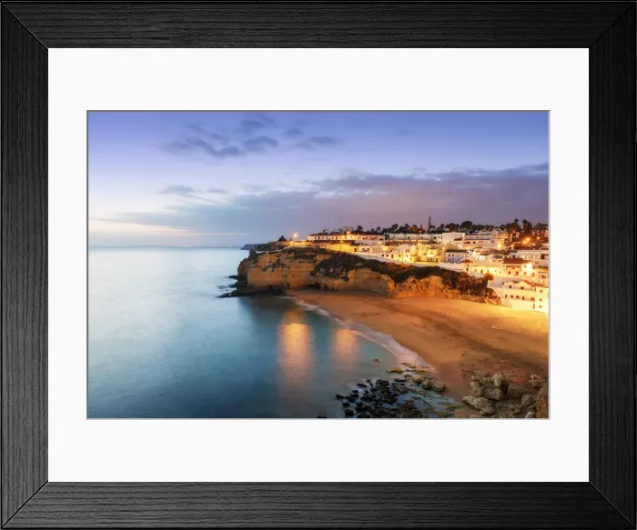 Framed Print : The beach of Carvoeiro at dusk. Algarve, Portugal Framed Print : The beach of Carvoeiro at dusk. Algarve, Portugal
