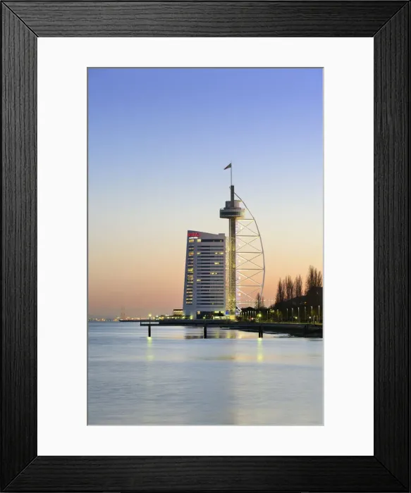 Framed Print : Vasco da Gama Tower at dusk, the highest building in Portugal Framed Print : Vasco da Gama Tower at dusk, the highest building in Portugal