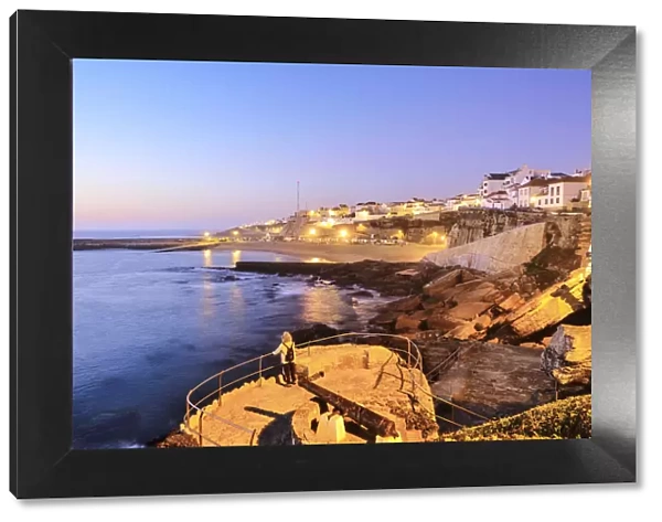 The village of Ericeira at dusk, overlooking the Atlantic Ocean. Portugal (MR)