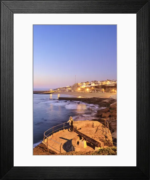 Framed Print : The village of Ericeira at dusk, overlooking the Atlantic Ocean. Portugal (MR) Framed Print : The village of Ericeira at dusk, overlooking the Atlantic Ocean. Portugal (MR)