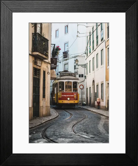 Framed Print : Portugal, Lisbon. The famous touristy line 28 of the Lisbon tramway in Alafama district Framed Print : Portugal, Lisbon. The famous touristy line 28 of the Lisbon tramway in Alafama district
