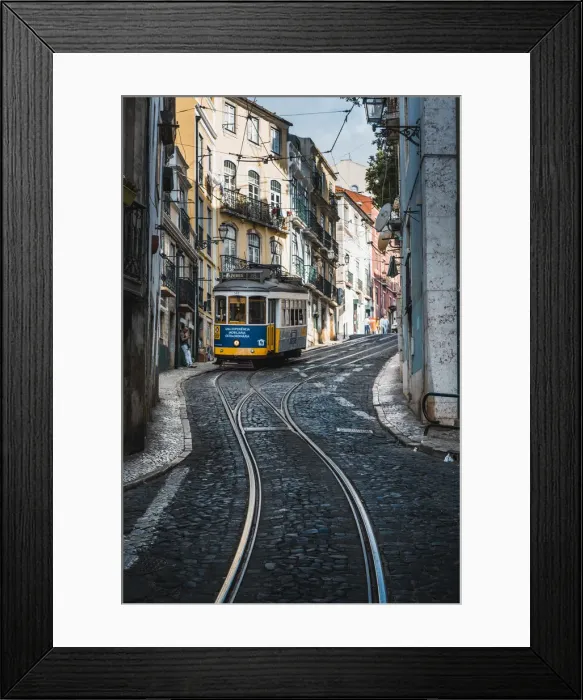 Framed Print : Portugal, Lisbon. The famous touristy line 28 of the Lisbon tramway in Alafama district Framed Print : Portugal, Lisbon. The famous touristy line 28 of the Lisbon tramway in Alafama district