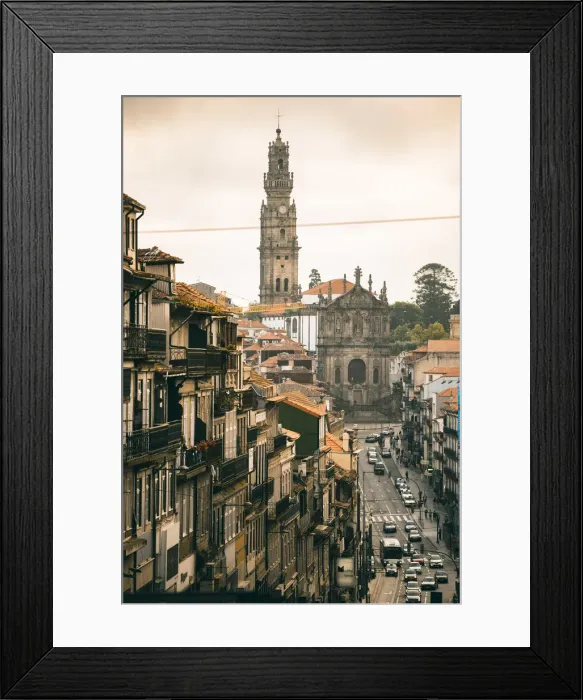 Framed Print : Portugal, Norte region, Porto (Oporto). City street and Clerigos church with the famous