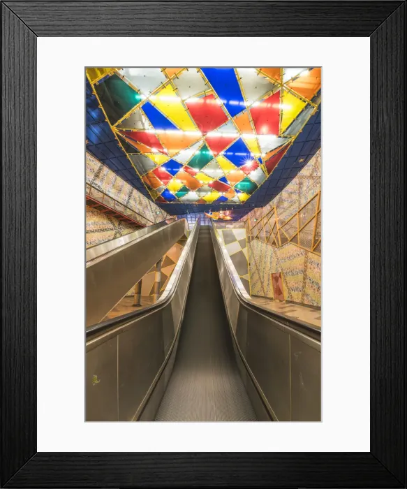 Framed Print : Portugal, Lisbon. Escalators and the colorful decorations at Olaias subway station Framed Print : Portugal, Lisbon. Escalators and the colorful decorations at Olaias subway station