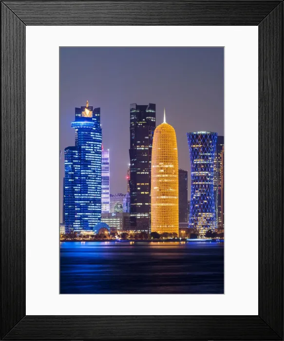 Framed Print : Night view of the business district skyline, Doha, Qatar Framed Print : Night view of the business district skyline, Doha, Qatar