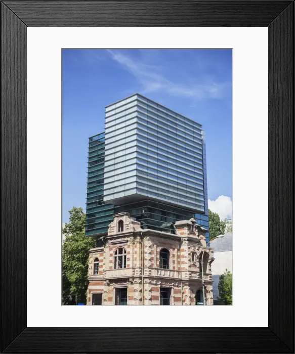 Framed Print : Modern architecture inside shell of former Securitate building, Piata Revolutiei Framed Print : Modern architecture inside shell of former Securitate building, Piata Revolutiei