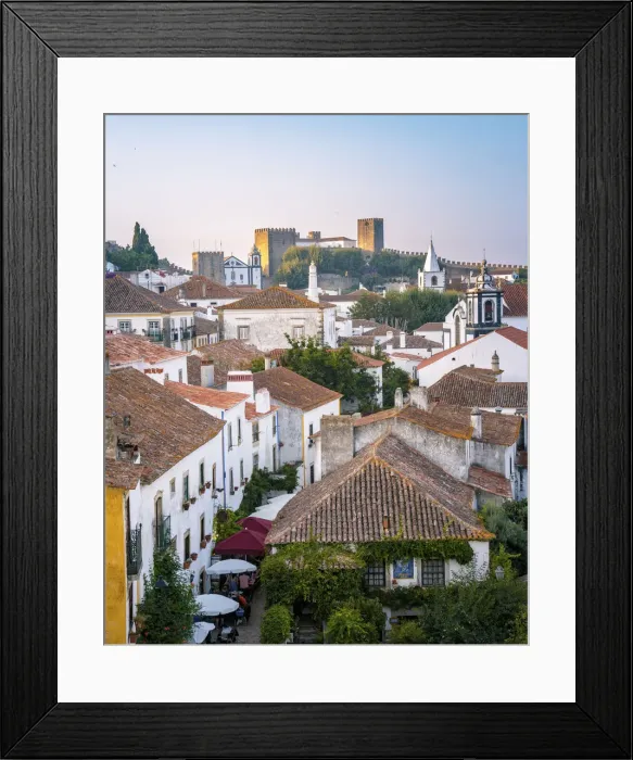 Framed Print : Obidos at dusk, one of the most beautiful medieval villages in Portugal, taken to Framed Print : Obidos at dusk, one of the most beautiful medieval villages in Portugal, taken to