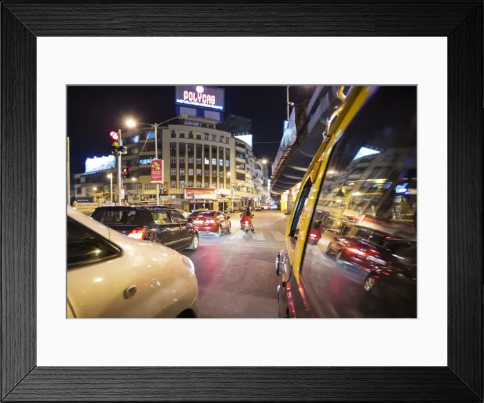 Framed Print : India, Maharashtra, Mumbai, night time shot of traffic queuing on Kemps Corner