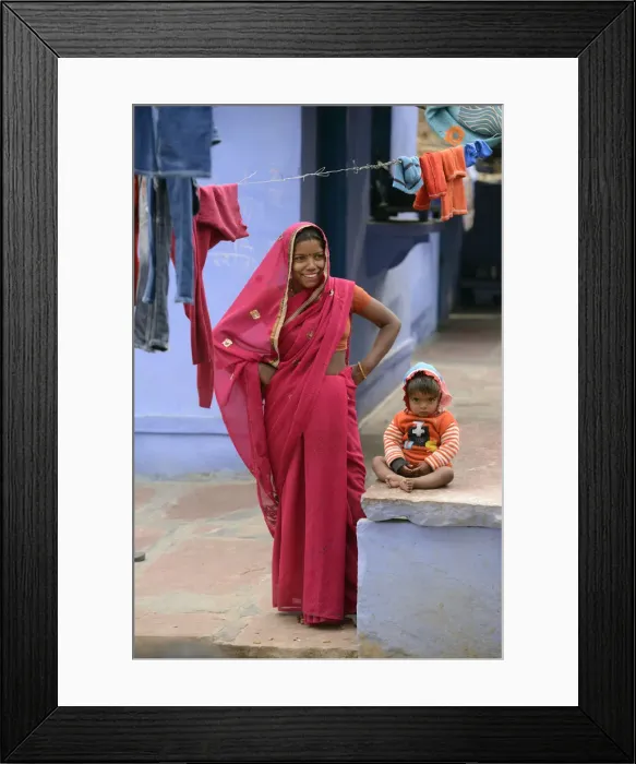 Framed Print : Local woman and her child in City of Karauli, Rajasthan, India Framed Print : Local woman and her child in City of Karauli, Rajasthan, India