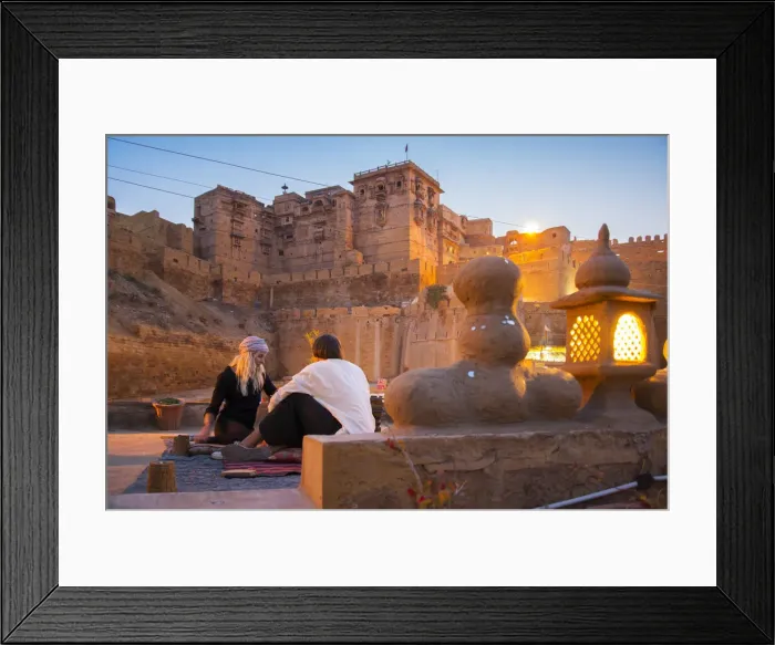 Framed Print : Asia, India, Rajasthan, Jaisalmer, couple enjoying drinks in outdoor cafe Framed Print : Asia, India, Rajasthan, Jaisalmer, couple enjoying drinks in outdoor cafe