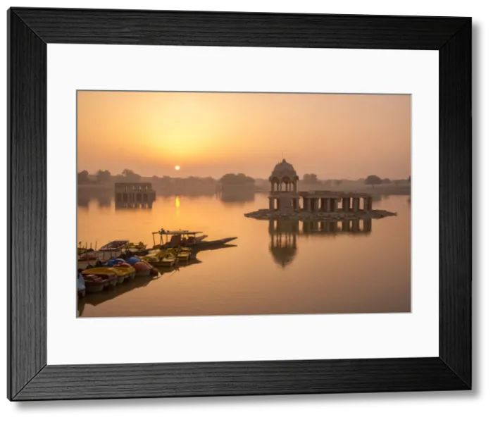Framed Print : Asia, India, Rajasthan, Jaisalmer, Gadisar lake at dawn