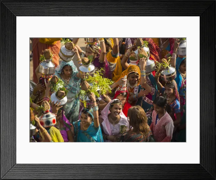 Framed Print : Asia, India, Rajasthan, Jaisalmer, desert festival, girls in parade Framed Print : Asia, India, Rajasthan, Jaisalmer, desert festival, girls in parade
