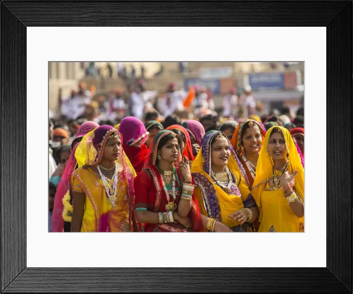 Framed Print : Asia, India, Rajasthan, Jaisalmer, desert festival, girls in parade Framed Print : Asia, India, Rajasthan, Jaisalmer, desert festival, girls in parade