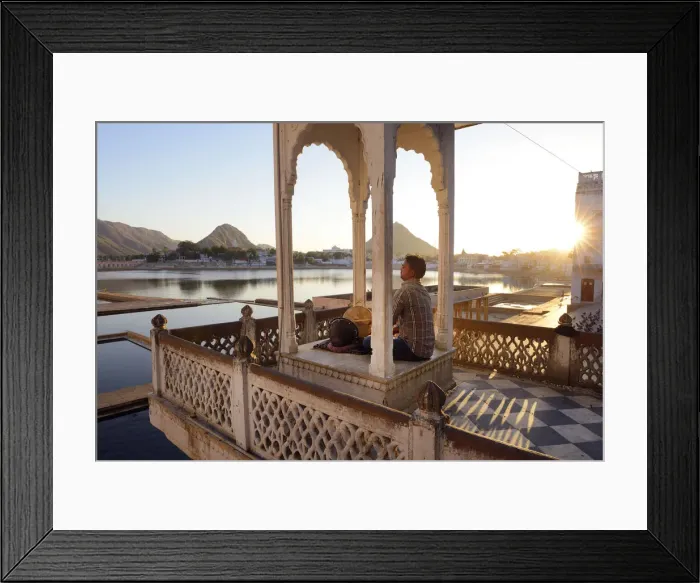 Framed Print : Man playing the drums overlooking the Holy Baths, Pushkarr, Rajasthan, India Framed Print : Man playing the drums overlooking the Holy Baths, Pushkarr, Rajasthan, India