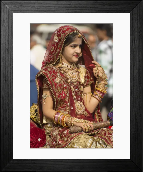 Framed Print : Asia, India, Rajasthan, Jaisalmer, desert festival, bride during parade Framed Print : Asia, India, Rajasthan, Jaisalmer, desert festival, bride during parade
