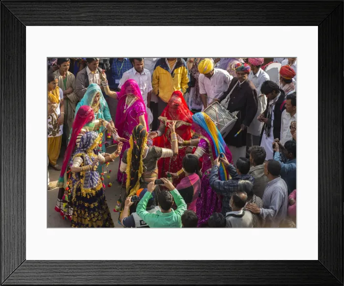 Framed Print : Asia, India, Rajasthan, Jaisalmer, desert festival, women dancing during parade Framed Print : Asia, India, Rajasthan, Jaisalmer, desert festival, women dancing during parade