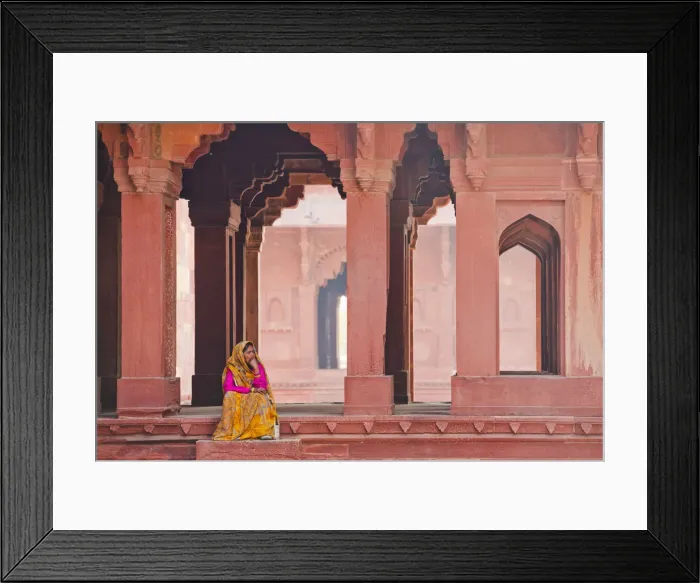 Framed Print : Indian Woman Sitting in Archway, Jodha Bais Palace, Fatehpur Sikri, Agra, India Framed Print : Indian Woman Sitting in Archway, Jodha Bais Palace, Fatehpur Sikri, Agra, India