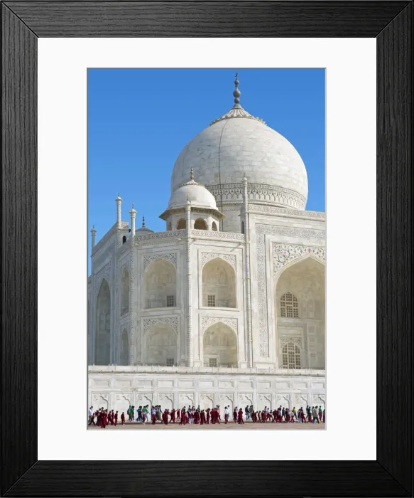 Framed Print : India, Uttar Pradesh, Agra, Taj Mahal, a party of school children in red uniform dwarfed Framed Print : India, Uttar Pradesh, Agra, Taj Mahal, a party of school children in red uniform dwarfed