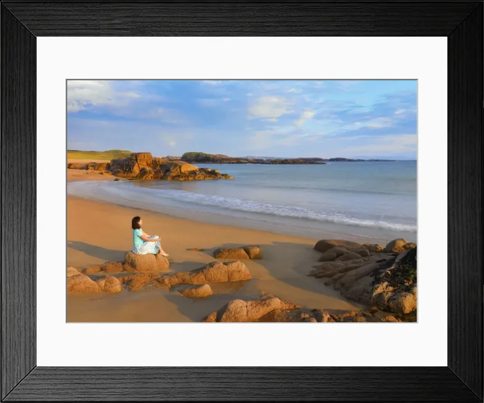 Framed Print : Ireland, Co. Donegal, Cruit island, woman sitting on rocks (MR) Framed Print : Ireland, Co. Donegal, Cruit island, woman sitting on rocks (MR)
