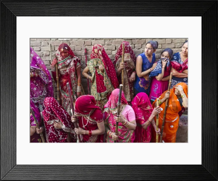 Framed Print : Mathura, Uttar Pradesh, India, Asia. Lathmar Holi festival Framed Print : Mathura, Uttar Pradesh, India, Asia. Lathmar Holi festival