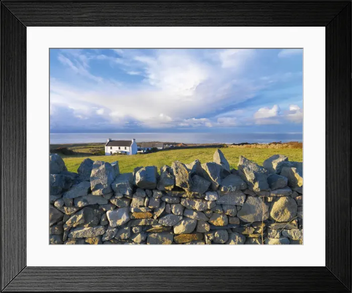 Framed Print : Ireland, Co. Donegal, Fanad, House and stone wall Framed Print : Ireland, Co. Donegal, Fanad, House and stone wall