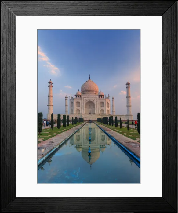 Framed Print : India, Taj Mahal mausoleum in the early morning reflecting in the water pool
