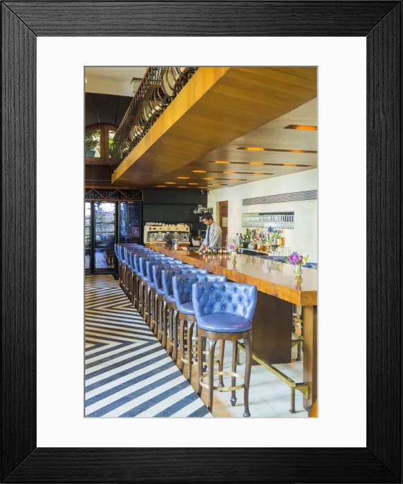 Framed Print : India, Maharashtra, Mumbai, The Table restaurant, view along the bar Framed Print : India, Maharashtra, Mumbai, The Table restaurant, view along the bar