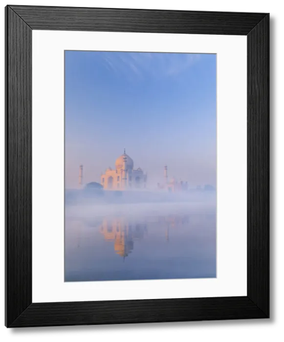 Framed Print : India, Taj Mahal reflecting in the Yamuna river on a foggy morning Framed Print : India, Taj Mahal reflecting in the Yamuna river on a foggy morning