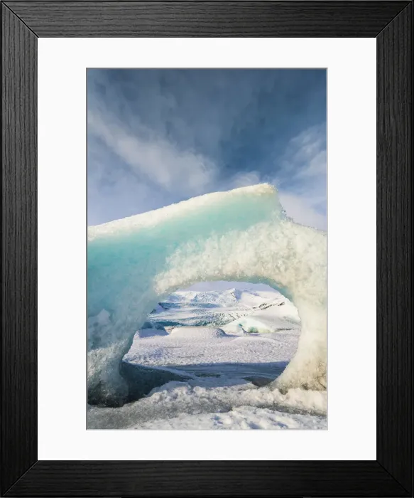 Framed Print : Fjallsarlon glacier lagoon frozen in winter, East Iceland, Iceland