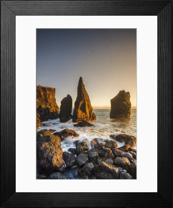 Framed Print : Sea stacks at sunset, Reykjanes peninsula, Iceland