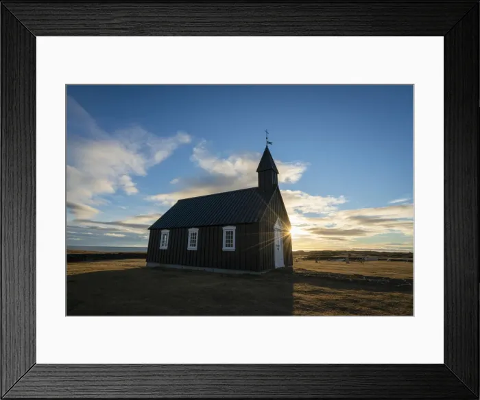 Framed Print : Buoakirkja Black Church in Budir against sky, Snaefellsness Peninsula, Western Iceland Framed Print : Buoakirkja Black Church in Budir against sky, Snaefellsness Peninsula, Western Iceland