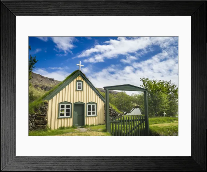 Framed Print : Historic Hofskirkja church in Hof village, South Iceland, Iceland Framed Print : Historic Hofskirkja church in Hof village, South Iceland, Iceland