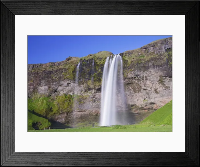 Framed Print : Scenic view of Seljalandsfoss waterfall on rocky cliff, South Iceland, Iceland Framed Print : Scenic view of Seljalandsfoss waterfall on rocky cliff, South Iceland, Iceland